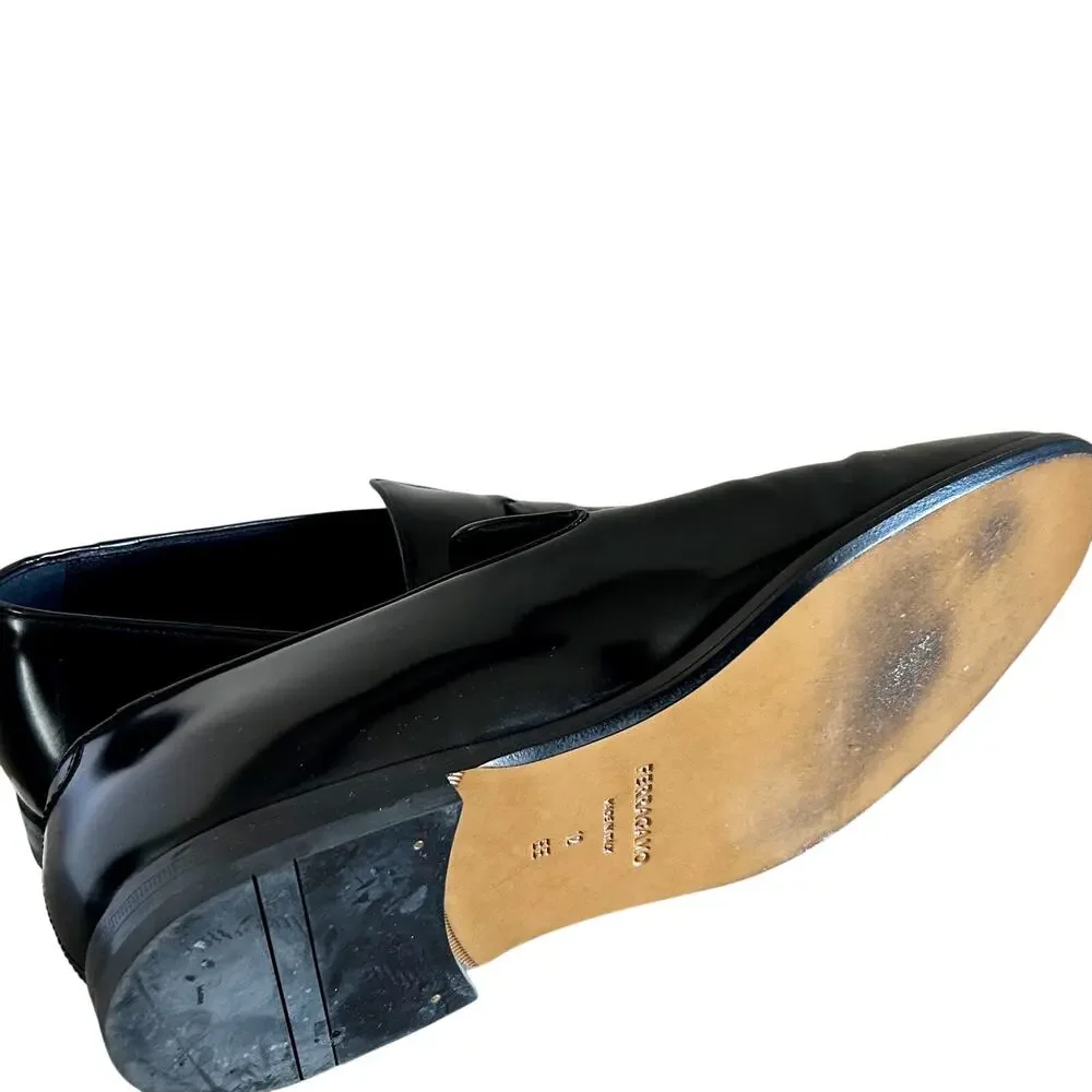 $1150 Salvatore Ferragamo Men's Black Metal Tassel Knot Loafer Shoes Size 12 EUC